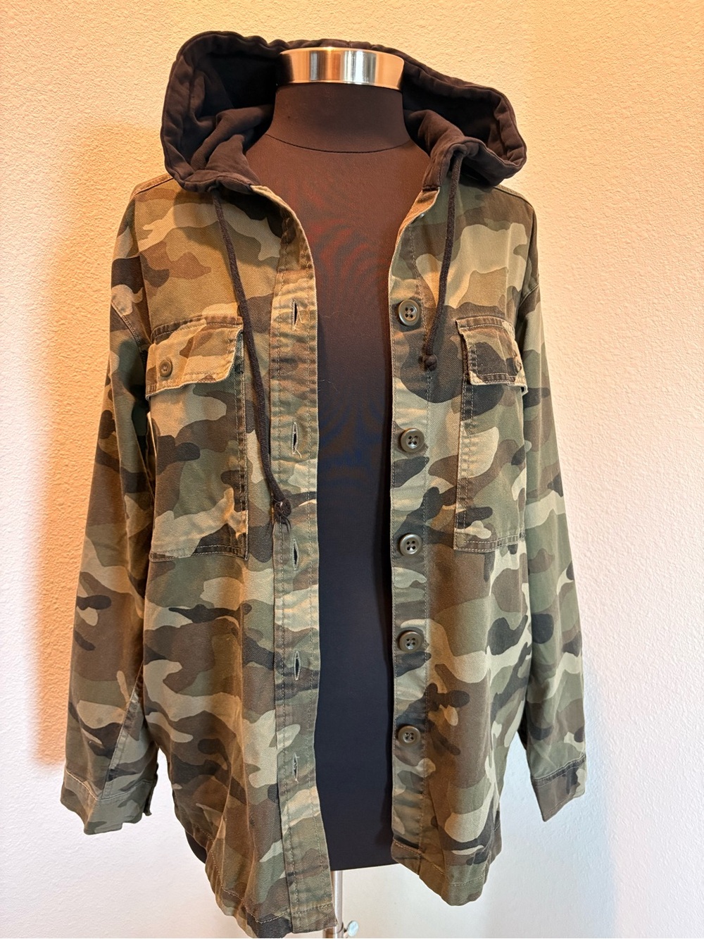Misses Camo Hooded Military Shirt Jacket (Small)
